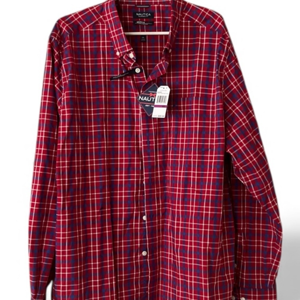Nautica Men's Red and Blue Plaid Button Down Shirts/NWT/XXL - Picture 4 of 11